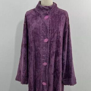 Fab vintage purple ribbed chenille housecoat robe - xl - floor length